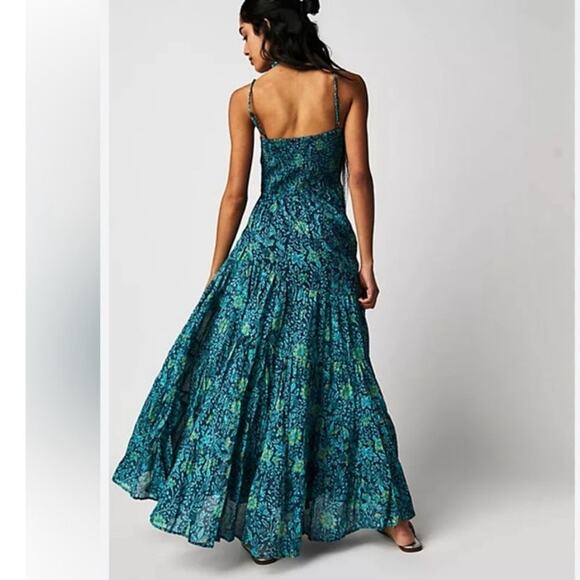 Free People Womens XS Sundrenched Printed Maxi Dress in Neptune Combo Fairy - Picture 2 of 10